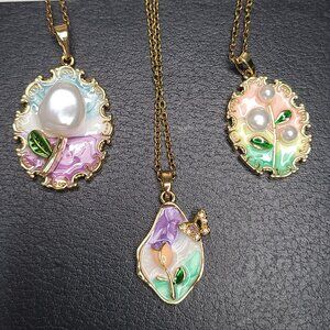 Stainless steel pearl flower necklace